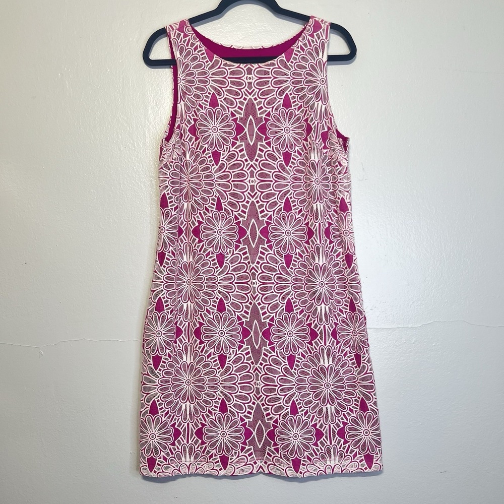 Belle Badgley Mischka Pink White Lace Floral Sleeveless‎ Dress Size 10